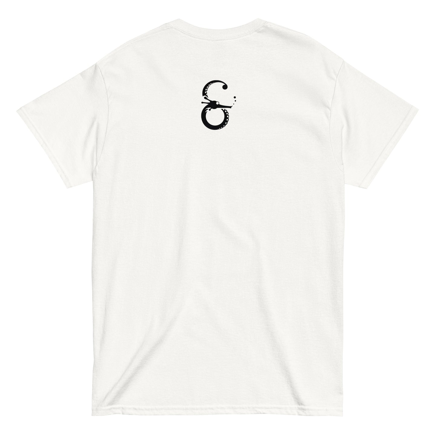 Camiseta Clásica Unisex El Guardián del Hades – Arte y Estilo Atemporal-blanco-vista de espalda-logo símera-colección símera-art