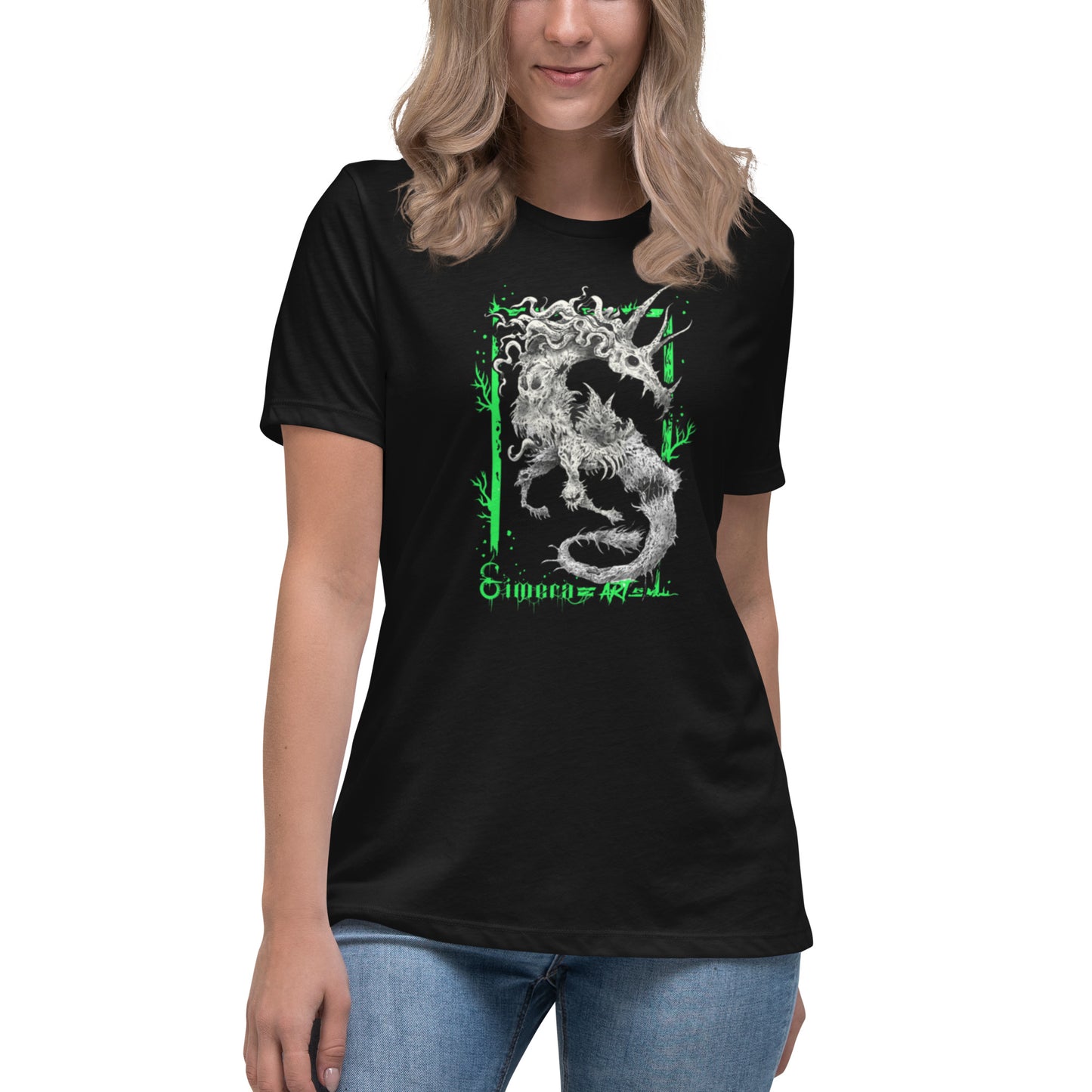Camiseta Negra Suelta Mujer Hipocamphorror – Estilo Gótico y Comodidad