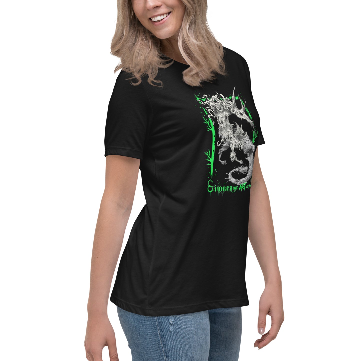 Camiseta Negra Suelta Mujer Hipocamphorror – Estilo Gótico y Comodidad-Colección Símera-Art