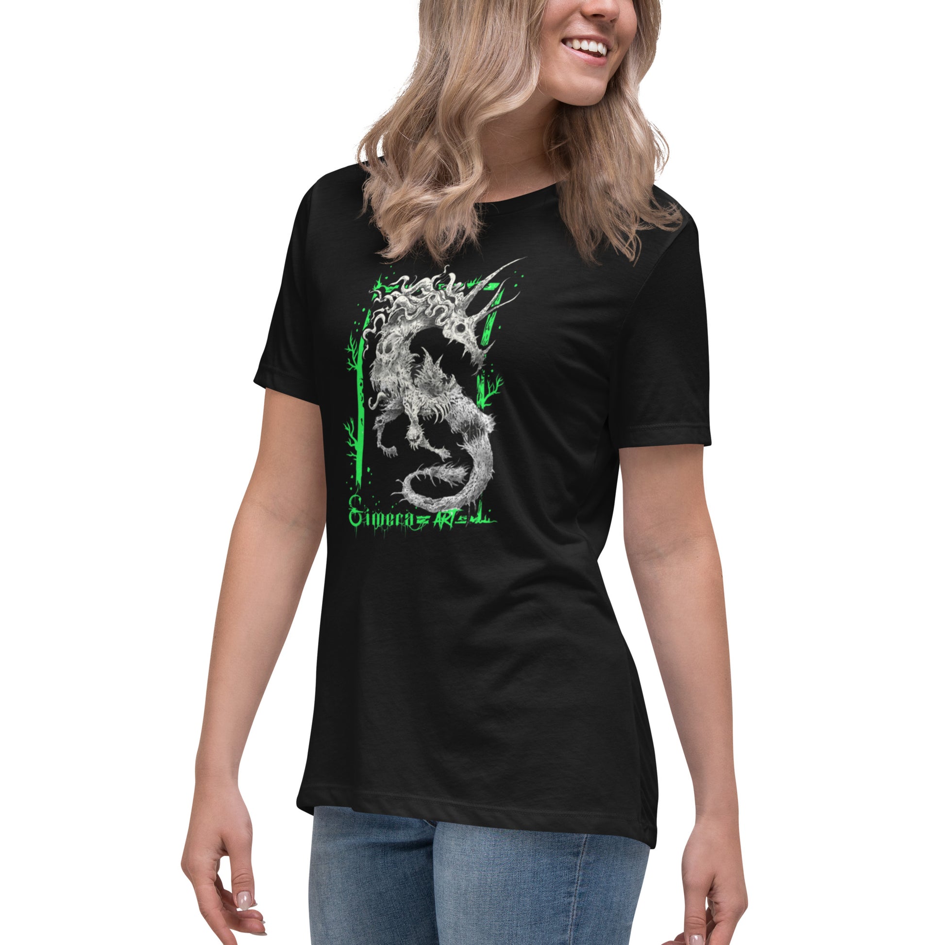Camiseta Negra Suelta Mujer Hipocamphorror – Estilo Gótico y Comodidad-Colección Símera-Art