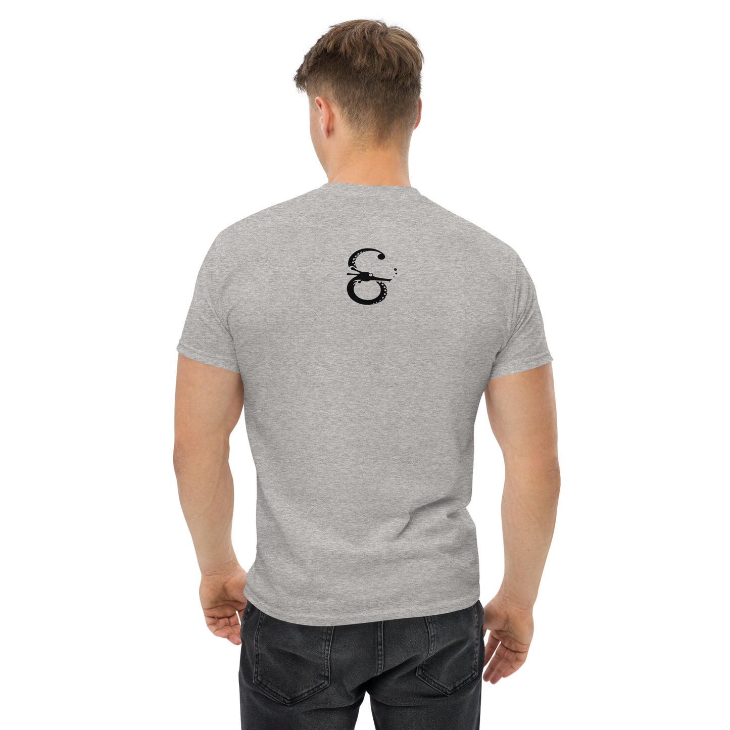 Camiseta Clásica Unisex El Guardián del Hades – Arte y Estilo Atemporal-De espalda-Color gris-Colección Símera-Art