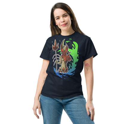 La ilustración "El Guardián del Hades" toma el protagonismo en el frente de esta camiseta, destacando cada detalle artístico que cuenta una historia de mitología y fantasía. Ideal para quienes buscan algo único.