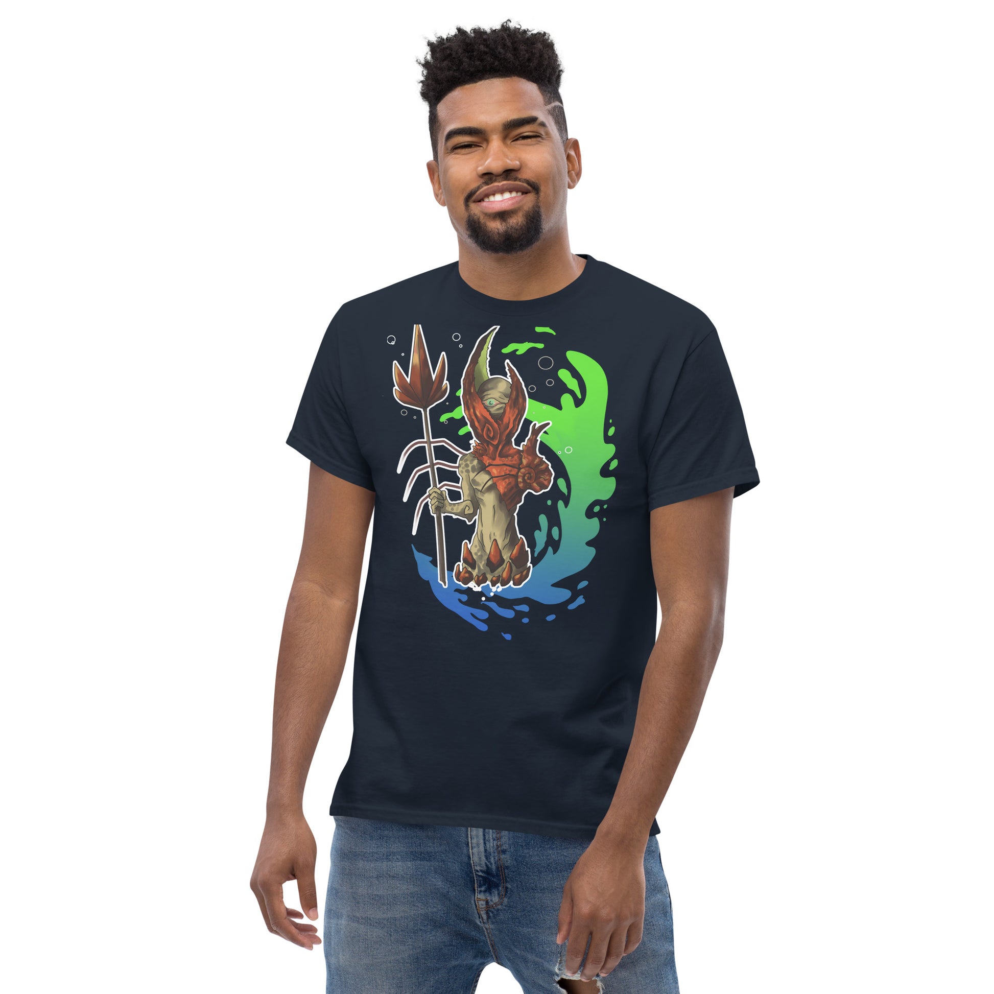 Simera-Art-simera-art.com-La ilustración "El Guardián del Hades" toma el protagonismo en el frente de esta camiseta, destacando cada detalle artístico que cuenta una historia de mitología y fantasía. Ideal para quienes buscan algo único.