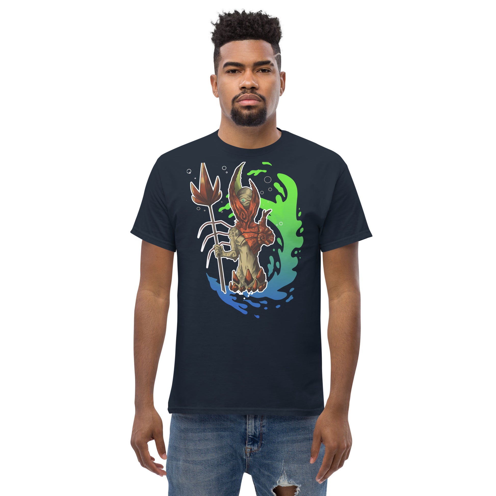 Para los hombres, esta camiseta combina el impacto visual del diseño con un ajuste cómodo y estructurado. Es perfecto para combinar con jeans o chaquetas, dando un toque de personalidad a cualquier atuendo.