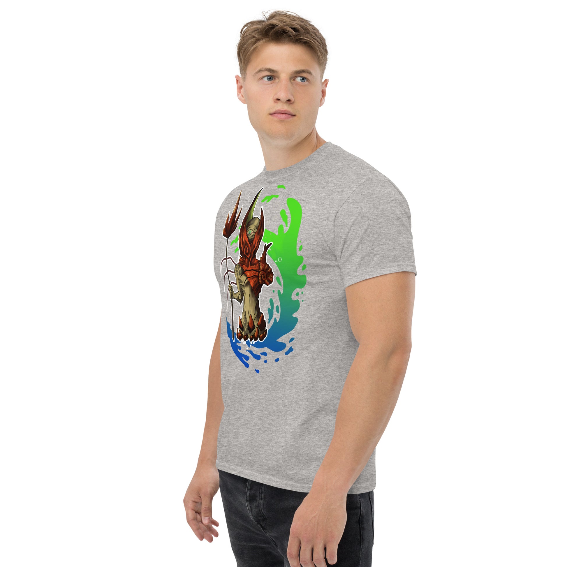 Camiseta Clásica Unisex El Guardián del Hades – Arte y Estilo Atemporal-Color gris-Vista lateral izquierda.