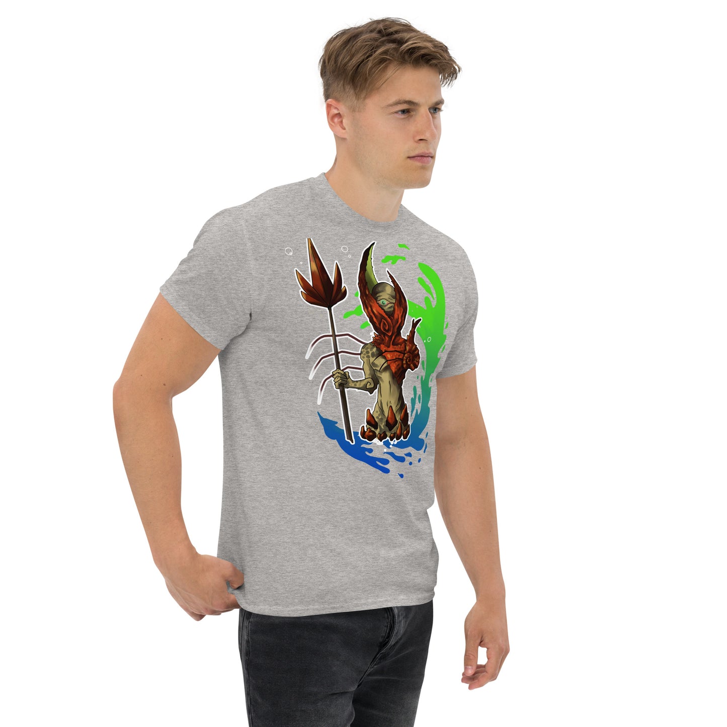 Camiseta Clásica Unisex El Guardián del Hades – Arte y Estilo Atemporal-Color gris-Vista lateral derecha-Colección Símera-Art