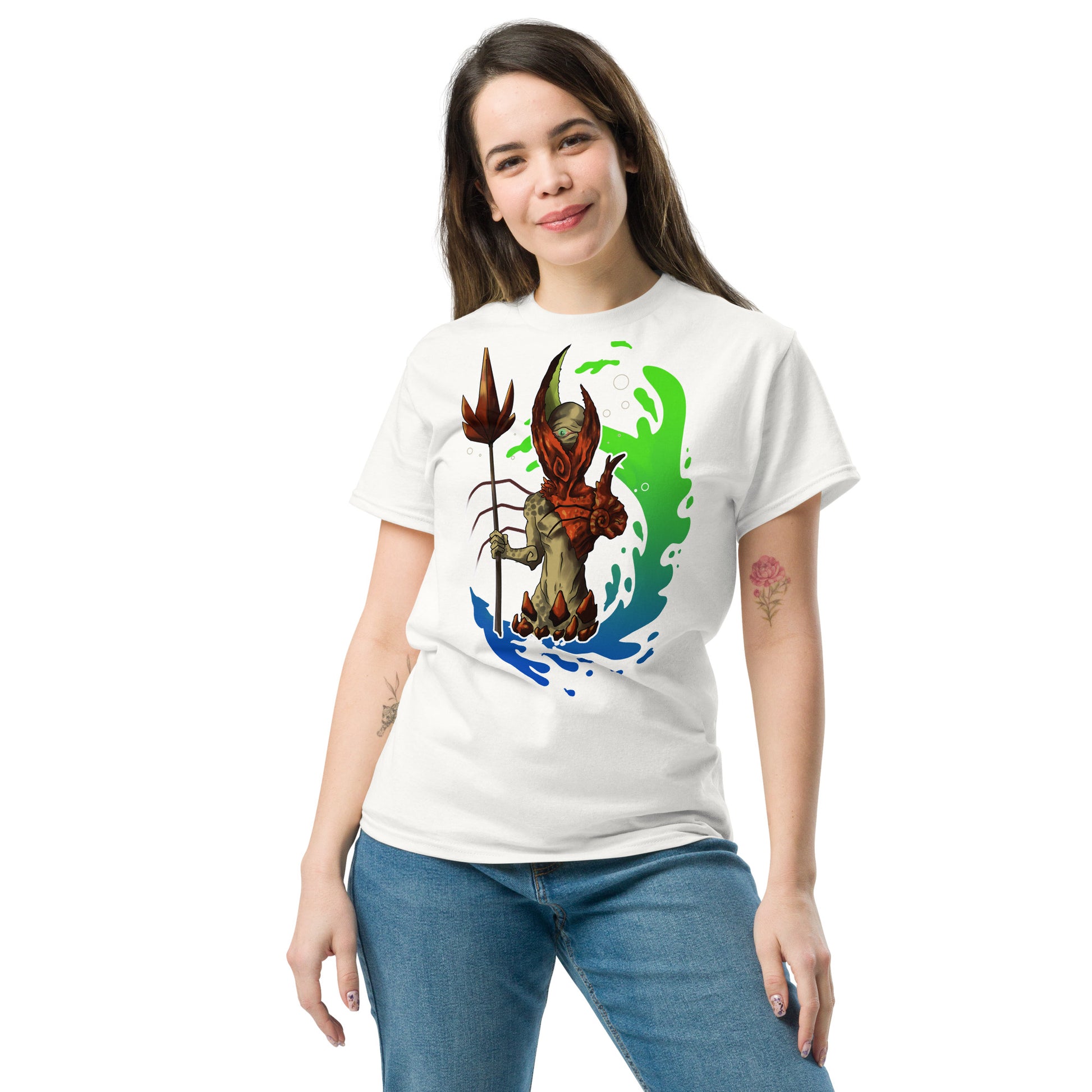 Camiseta Clásica Unisex El Guardián del Hades – Arte y Estilo Atemporal-color blanco_vista de frente-Símera-Art