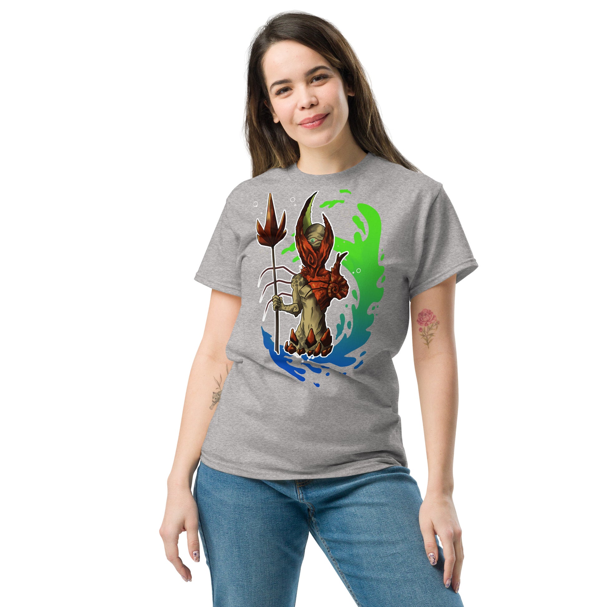 Camiseta Clásica Unisex El Guardián del Hades – Arte y Estilo Atemporal-color gris-vista de frente-colección símera-art