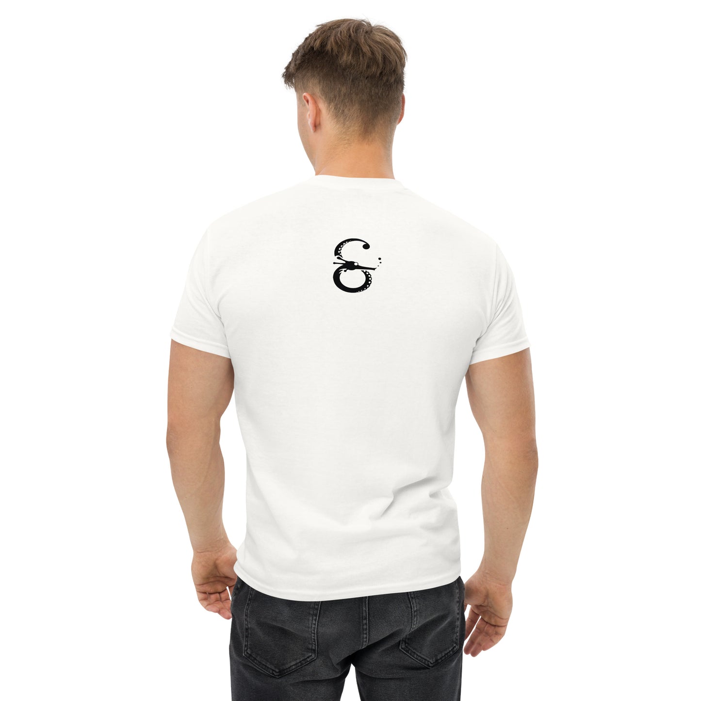 Camiseta Clásica Unisex El Guardián del Hades – Arte y Estilo Atemporal-Color blanco_Vista de espalda_Colección Símera-Art