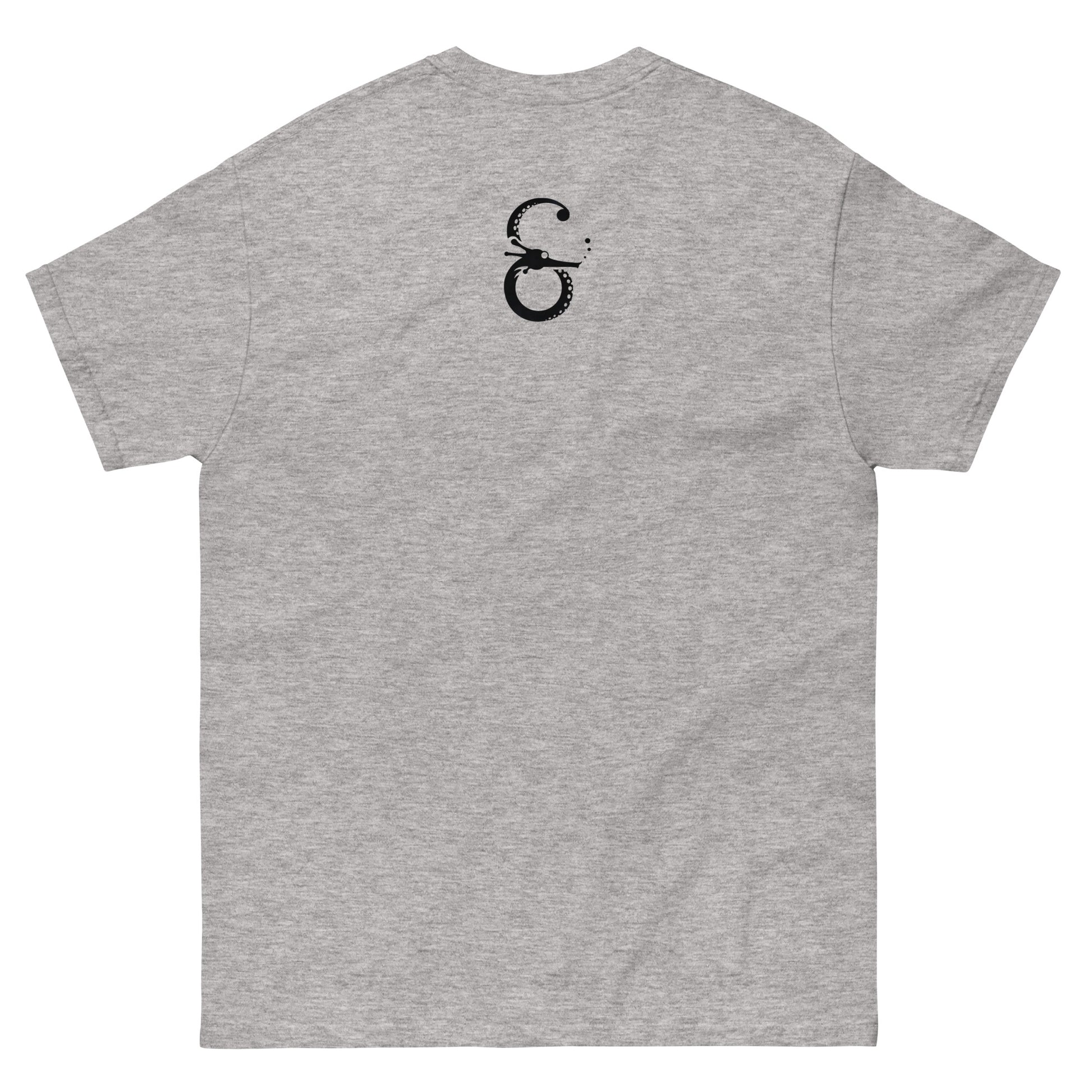Camiseta Clásica Unisex El Guardián del Hades – Arte y Estilo Atemporal-color gris-vista de espalda-logo símera-colección símera-art