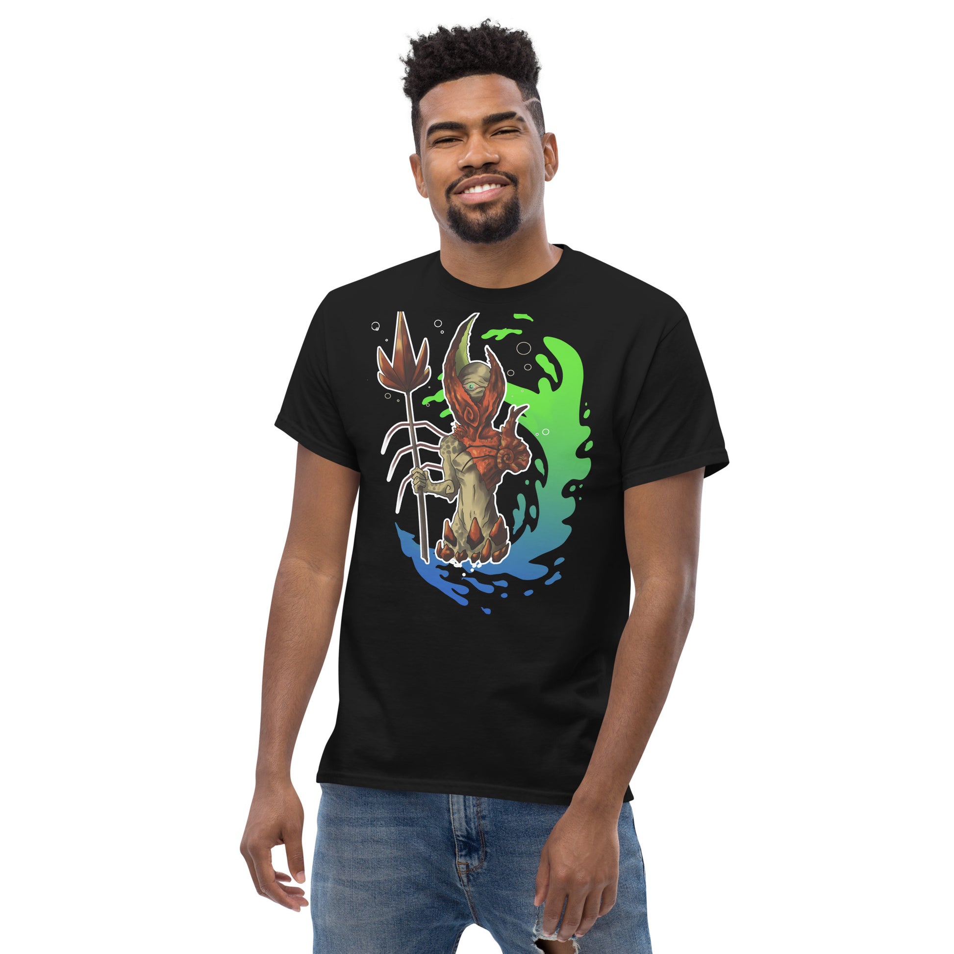 Simera-Art-simera-art.com-La ilustración "El Guardián del Hades" toma el protagonismo en el frente de esta camiseta, destacando cada detalle artístico que cuenta una historia de mitología y fantasía. Ideal para quienes buscan algo único.