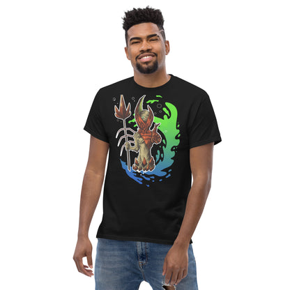 Simera-Art-simera-art.com-La ilustración "El Guardián del Hades" toma el protagonismo en el frente de esta camiseta, destacando cada detalle artístico que cuenta una historia de mitología y fantasía. Ideal para quienes buscan algo único.