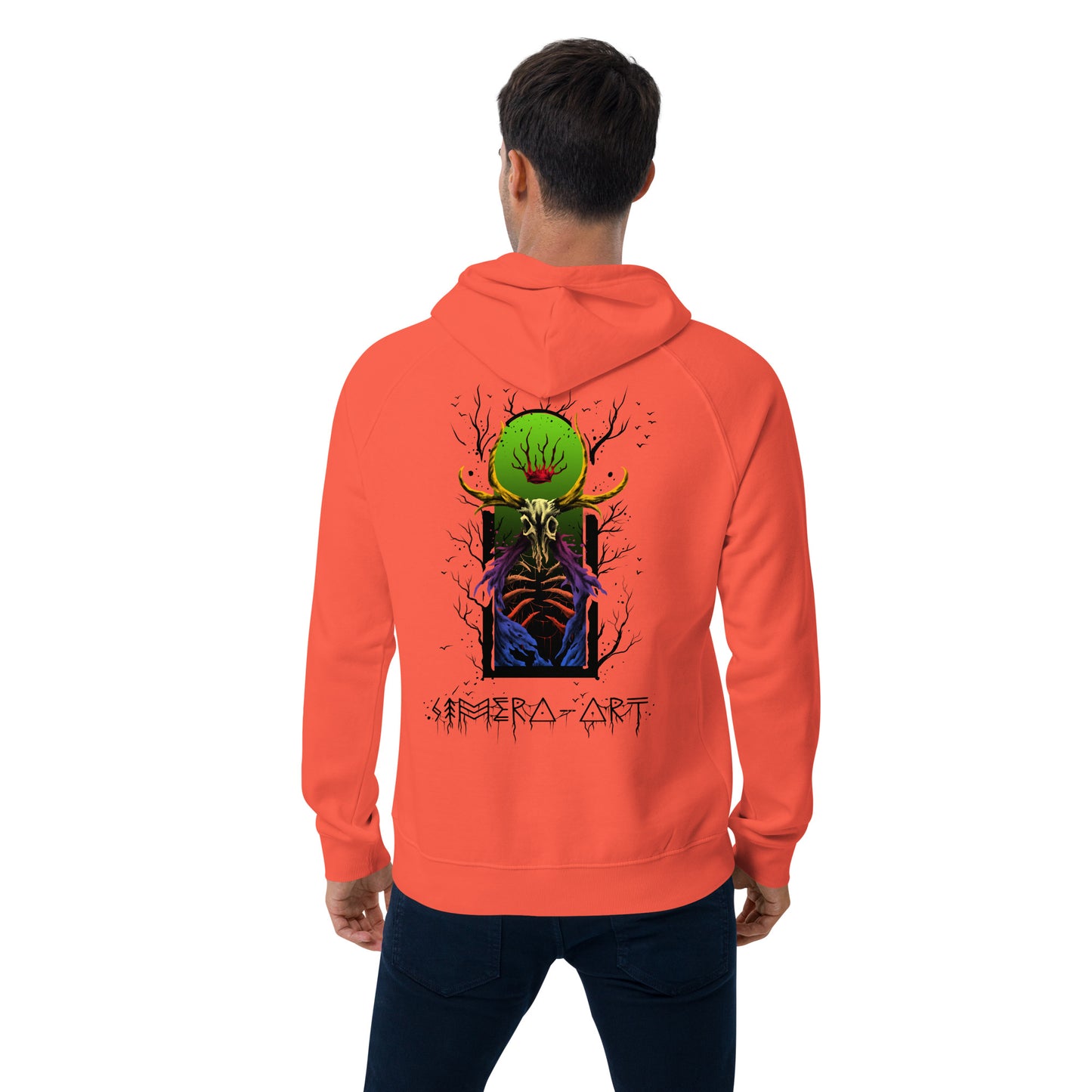Sudadera eco unisex en vibrante naranja con diseño exclusivo inspirado en la naturaleza