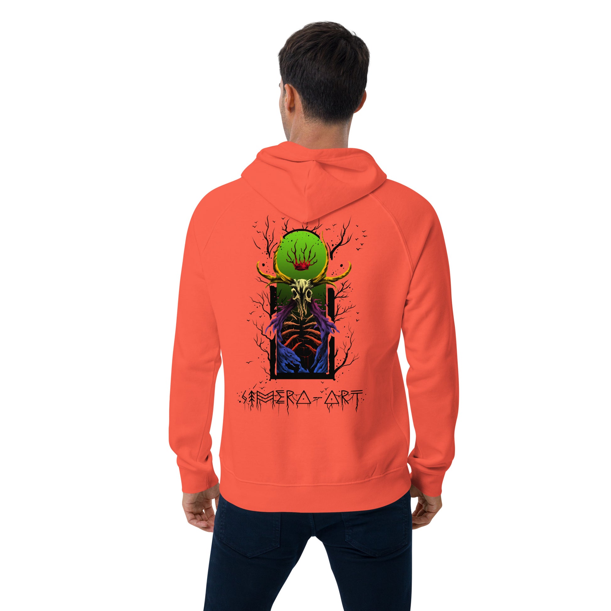 Sudadera eco unisex en vibrante naranja con diseño exclusivo inspirado en la naturaleza