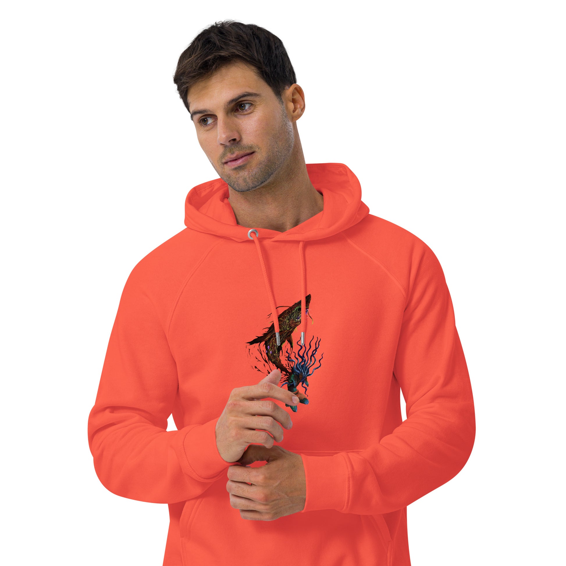 Luce el diseño Demonsea, un símbolo de fuerza y rebeldía, en esta vibrante sudadera naranja eco-friendly. Perfecta para destacar en cualquier entorno