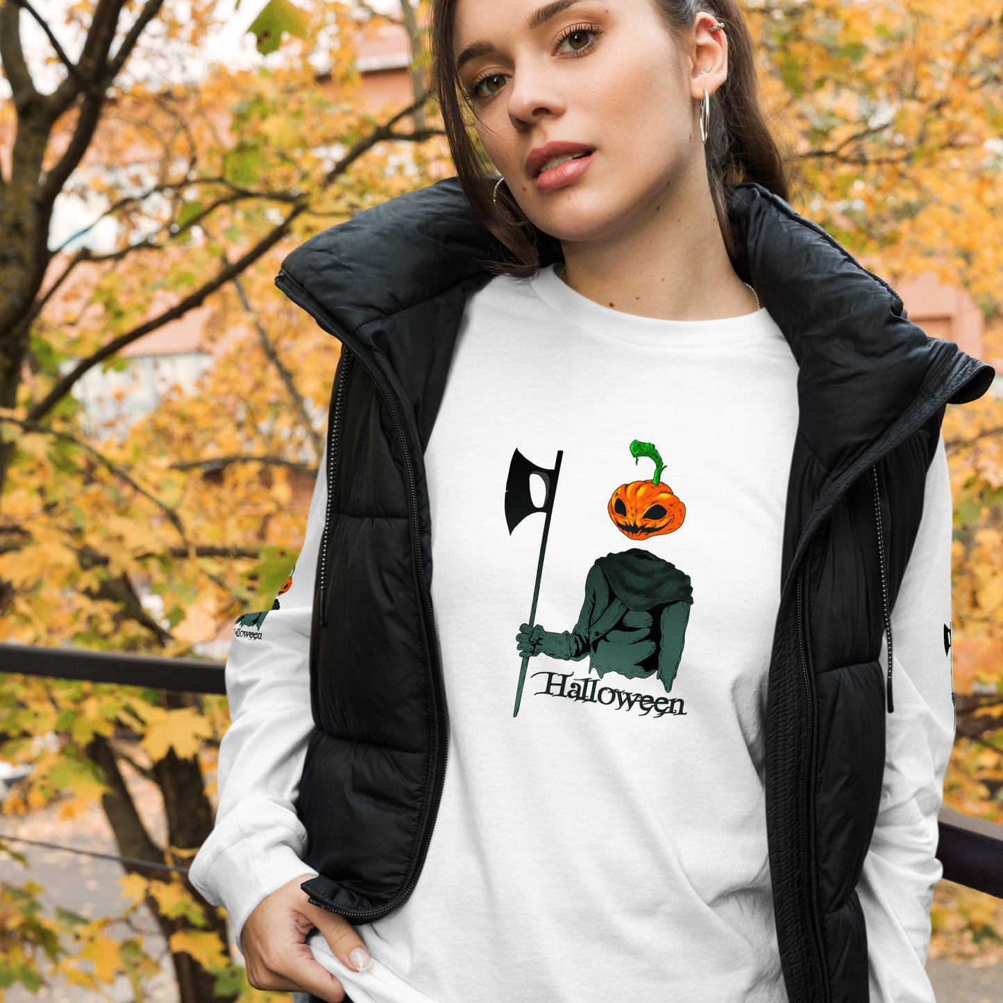 Camiseta de Manga Larga Halloween: Toque espeluznante 