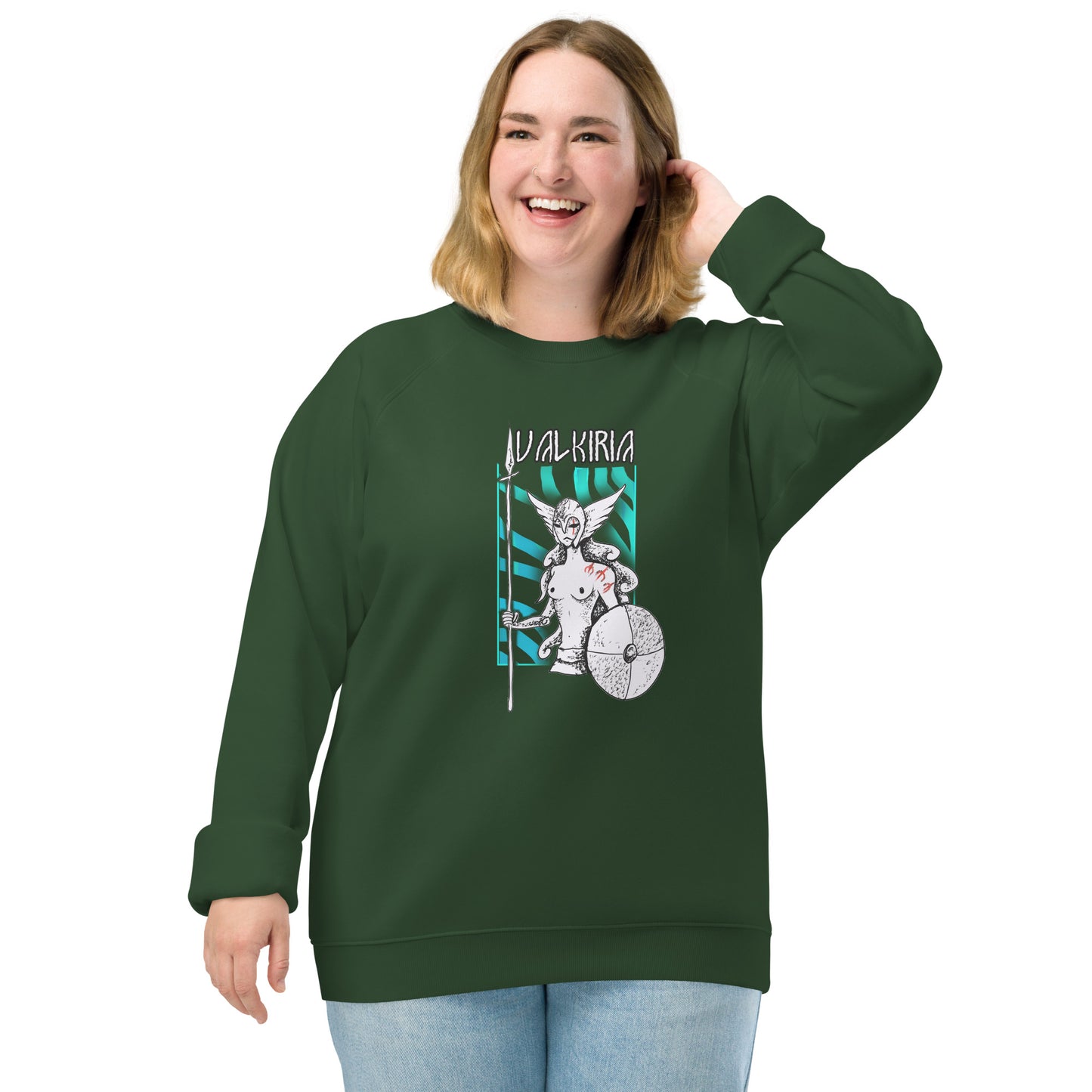 Vista frontal del diseño pagano: Sudadera verde con diseño inspirado en las leyendas del Yule, perfecta para quienes celebran el solsticio de invierno.