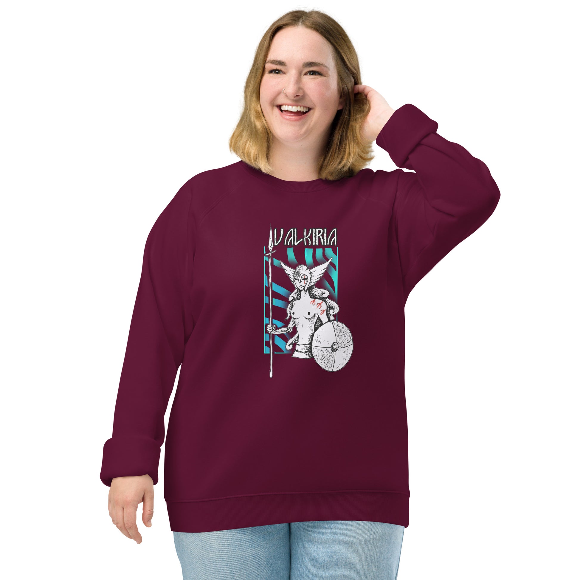 Vista frontal del diseño pagano: Sudadera bergoña con diseño inspirado en las leyendas del Yule, perfecta para quienes celebran el solsticio de invierno.