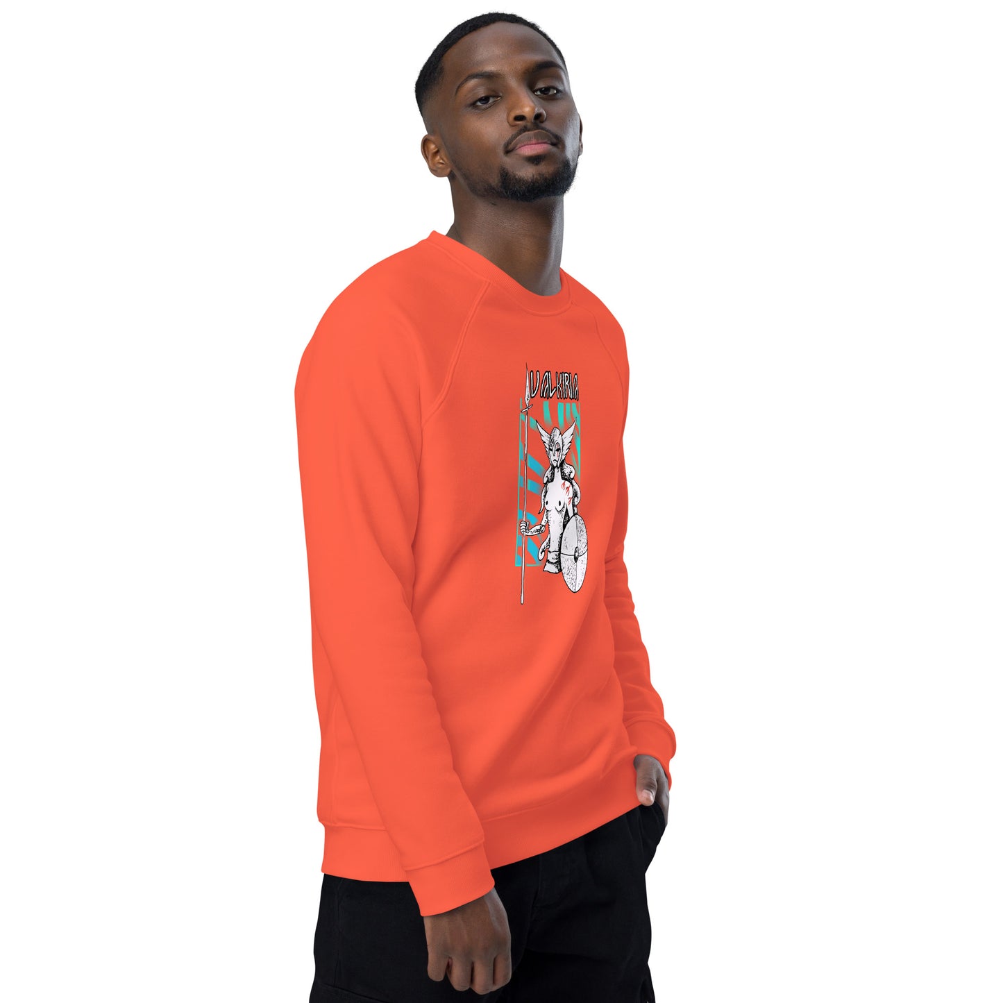 Vista frontal del diseño pagano: Sudadera naranja con diseño inspirado en las leyendas del Yule, perfecta para quienes celebran el solsticio de invierno.