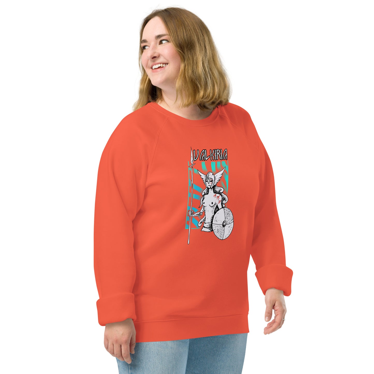 Vista frontal del diseño pagano: Sudadera naranja con diseño inspirado en las leyendas del Yule, perfecta para quienes celebran el solsticio de invierno.