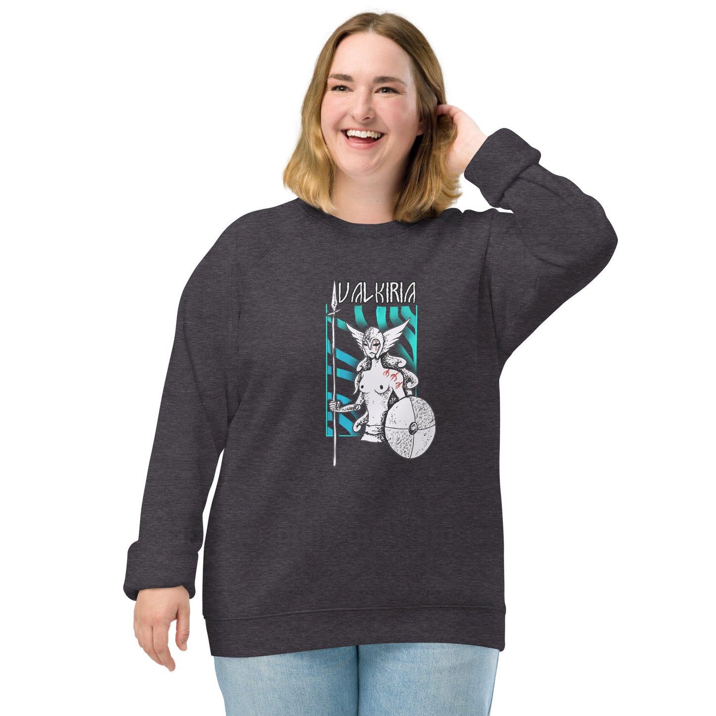 Vista frontal del diseño pagano: Sudadera gris con diseño inspirado en las leyendas del Yule, perfecta para quienes celebran el solsticio de invierno.