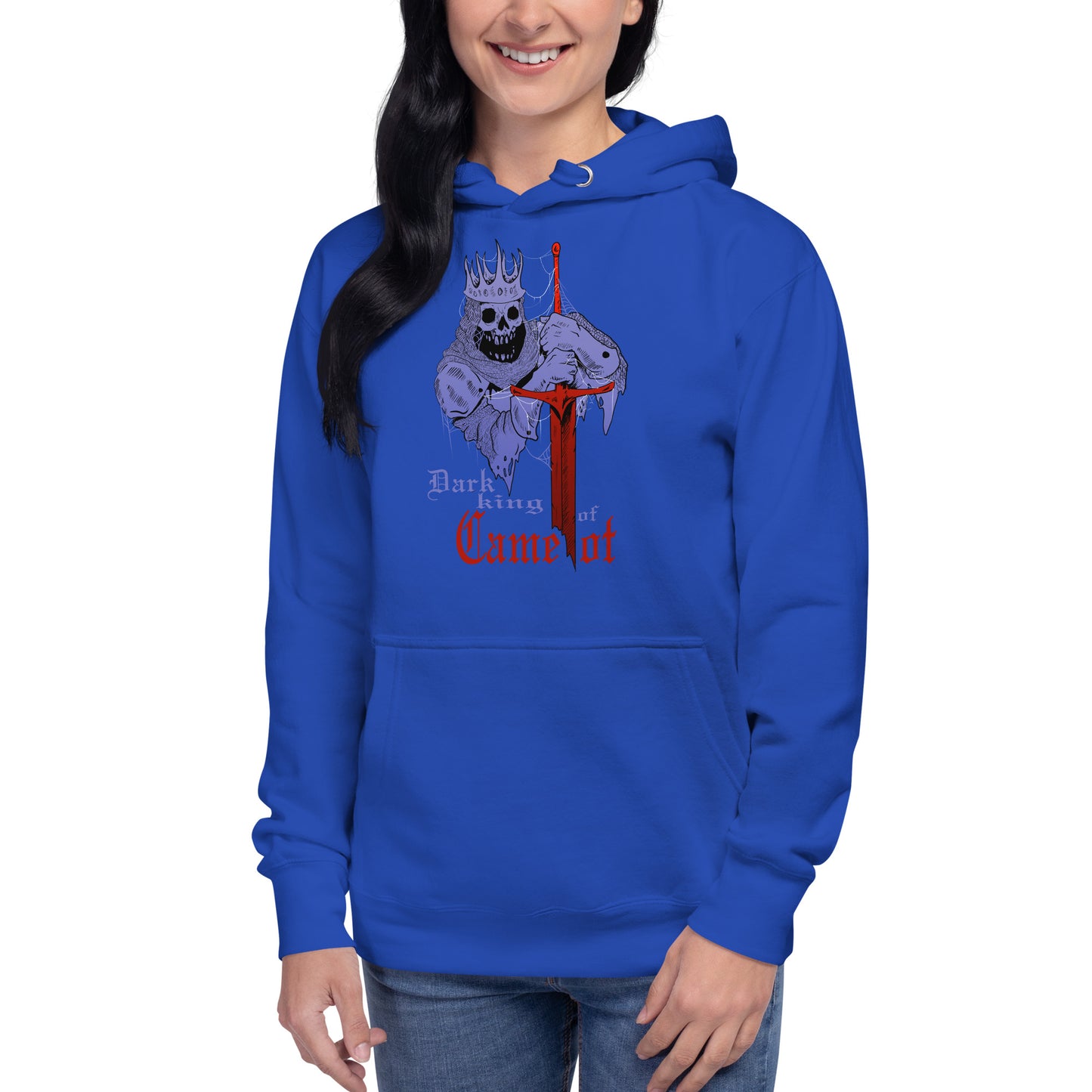 Vista frontal de la sudadera Dark King of Camelot: Diseño exclusivo inspirado en mitología, ideal para looks urbanos y artísticos.